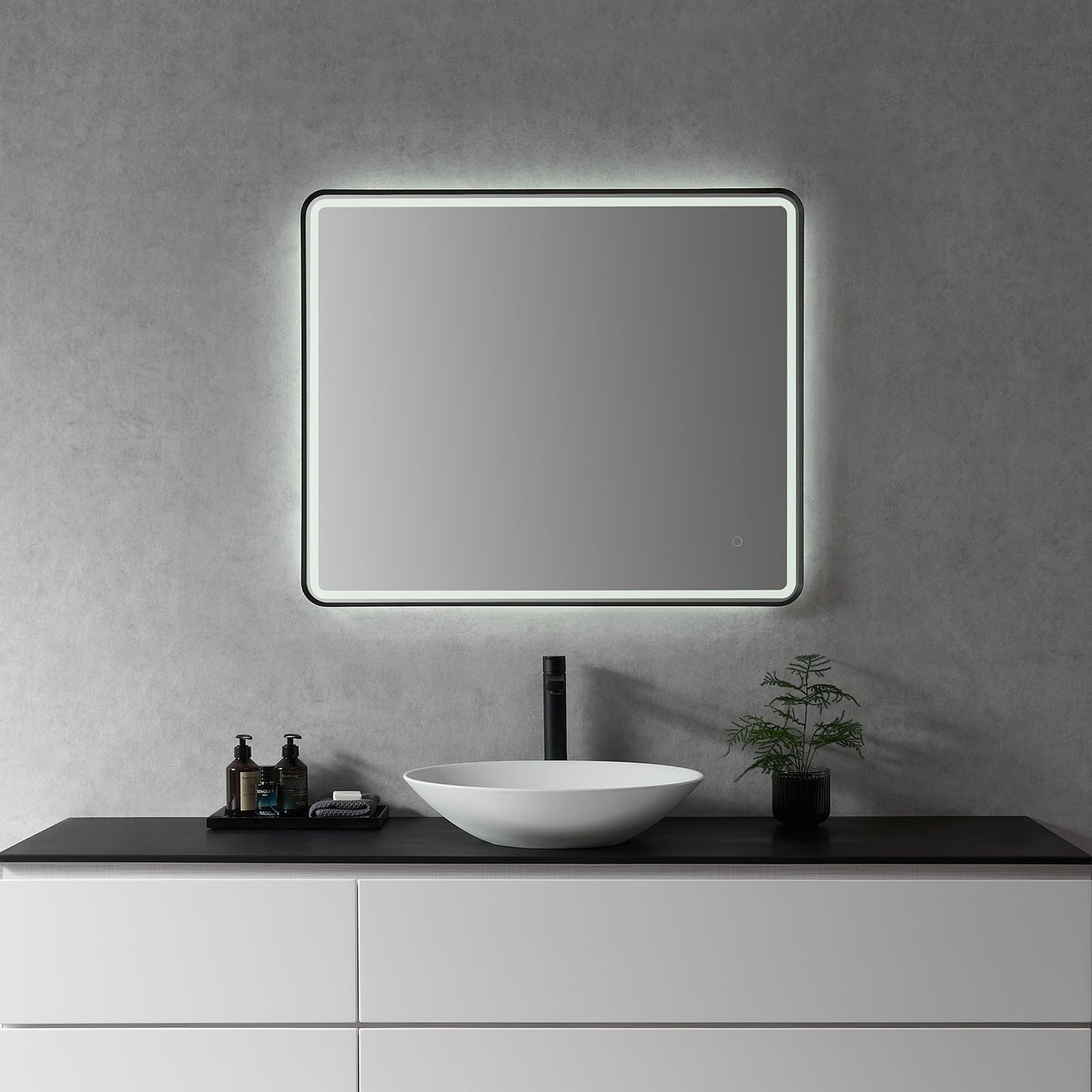 Viaggi Rectangle 36" Framed in Matt Black Modern Bathroom/Vanity LED Lighted Wall Mirror