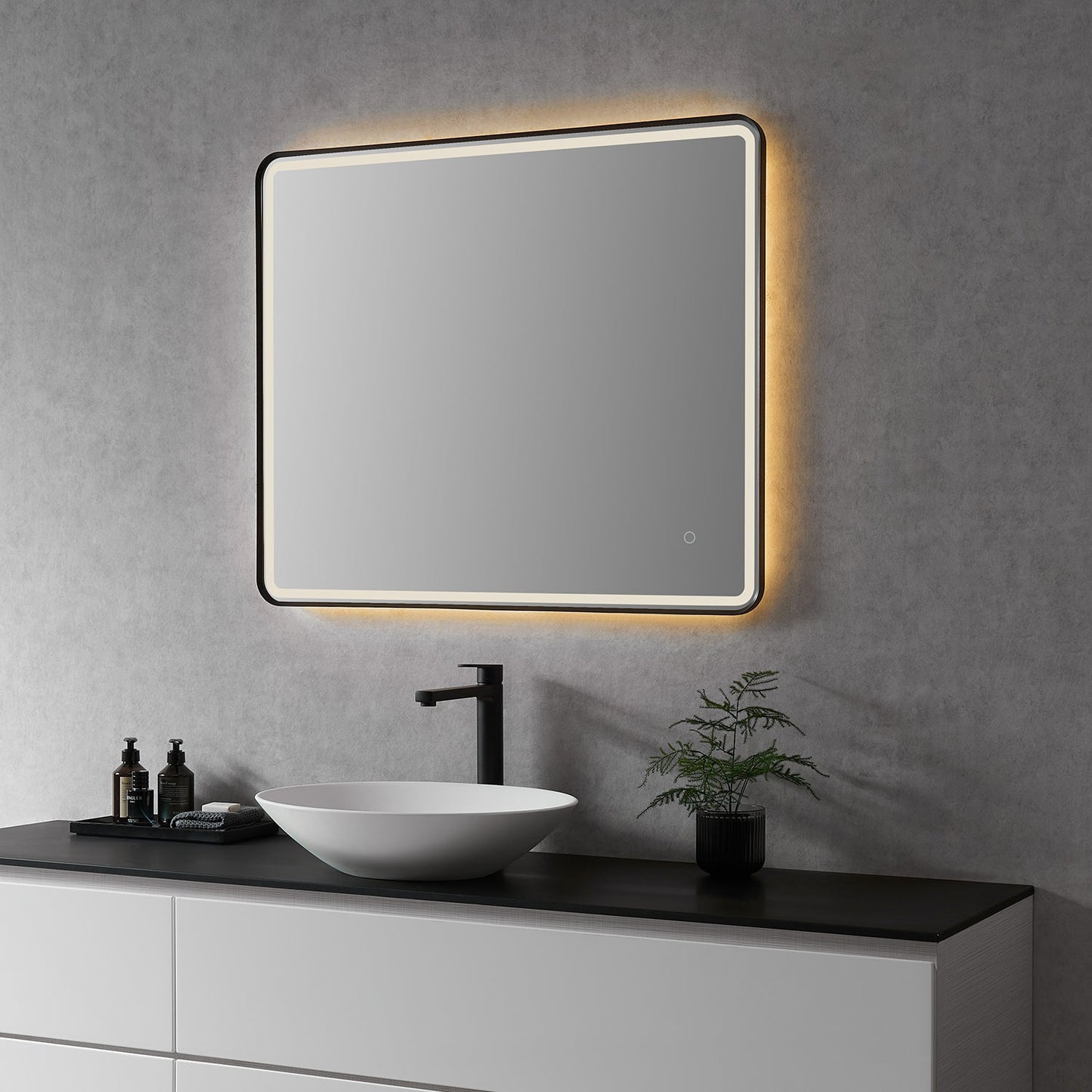 Viaggi Rectangle 36" Framed in Matt Black Modern Bathroom/Vanity LED Lighted Wall Mirror