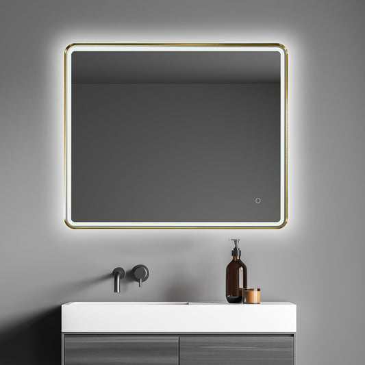 Viaggi Rectangle 36" Framed in Brushed Gold Modern Bathroom/Vanity LED Lighted Wall Mirror