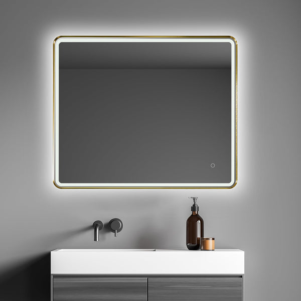 Viaggi Rectangle 36 Framed in Brushed Gold Modern Bathroom/Vanity LED Lighted Wall Mirror