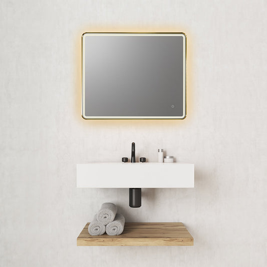 Viaggi Rectangle 36" Framed in Brushed Gold Modern Bathroom/Vanity LED Lighted Wall Mirror