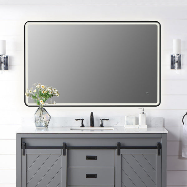 Viaggi Rectangle 48 Framed in Matt Black Modern Bathroom/Vanity LED Lighted Wall Mirror