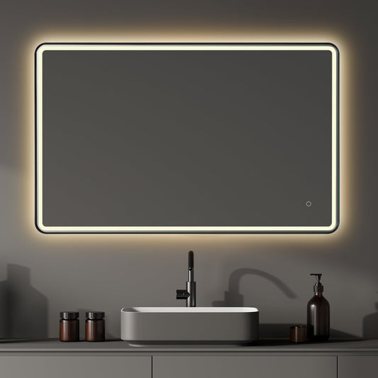 Viaggi Rectangle 48" Framed in Matt Black Modern Bathroom/Vanity LED Lighted Wall Mirror