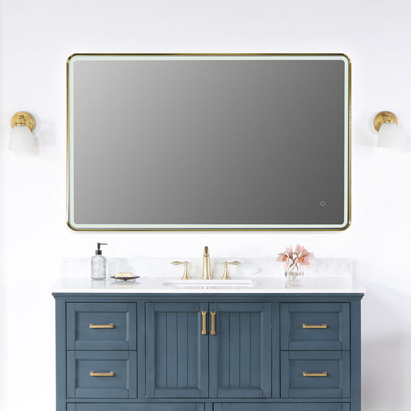 Viaggi Rectangle 48 Framed in Brushed Gold Modern Bathroom/Vanity LED Lighted Wall Mirror