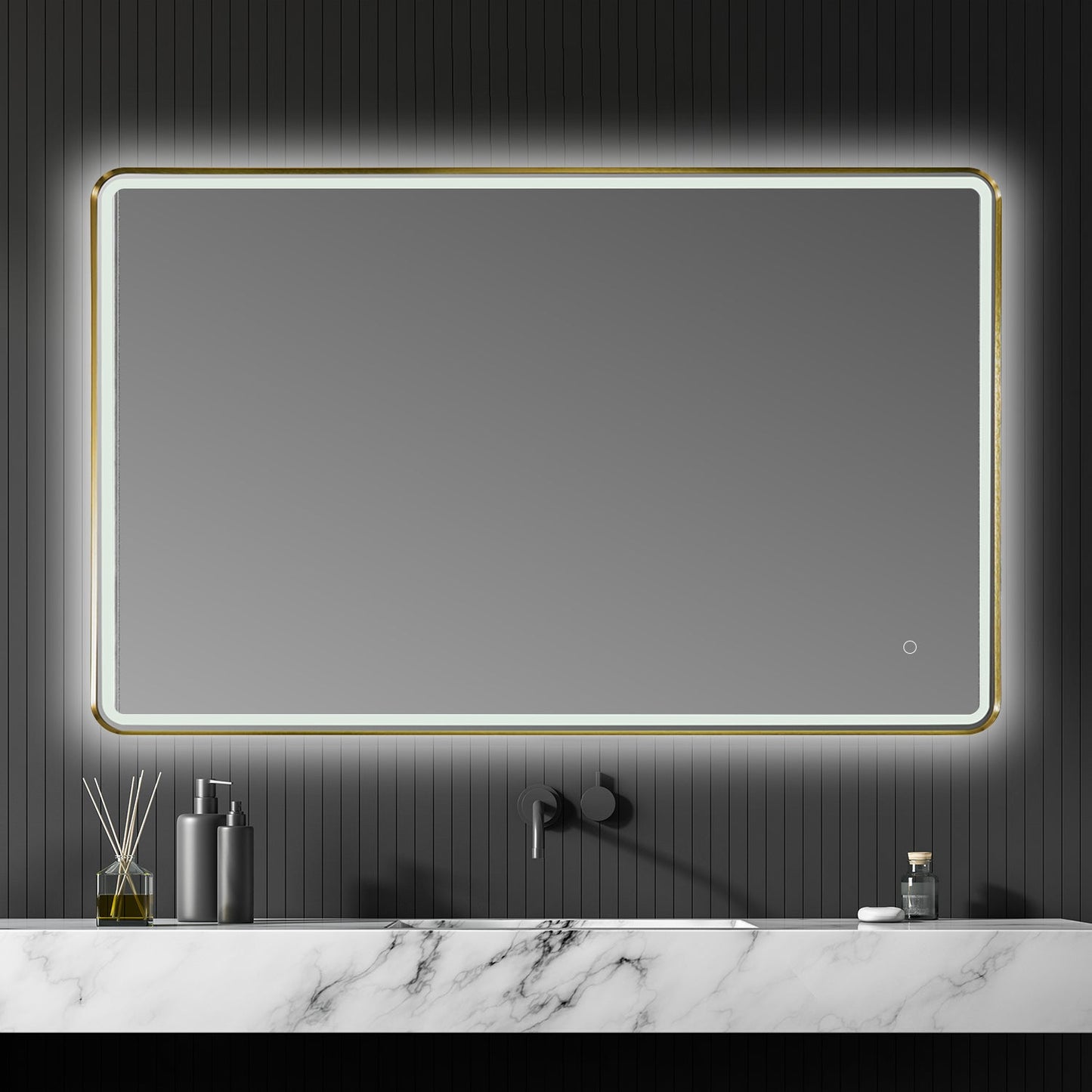 Viaggi Rectangle 48" Framed in Brushed Gold Modern Bathroom/Vanity LED Lighted Wall Mirror