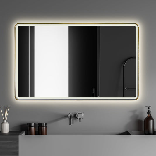 Viaggi Rectangle 48" Framed in Brushed Gold Modern Bathroom/Vanity LED Lighted Wall Mirror
