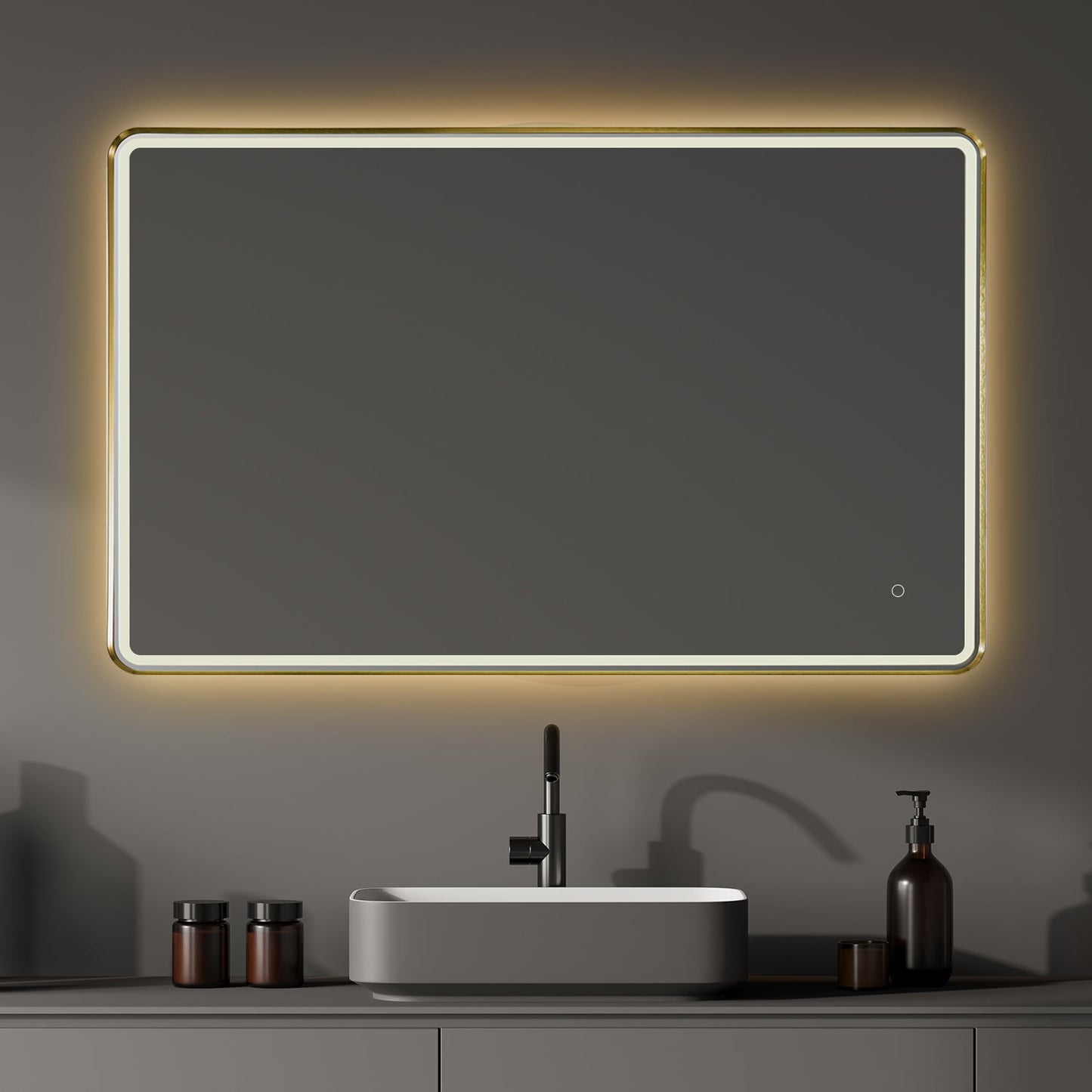 Viaggi Rectangle 48" Framed in Brushed Gold Modern Bathroom/Vanity LED Lighted Wall Mirror