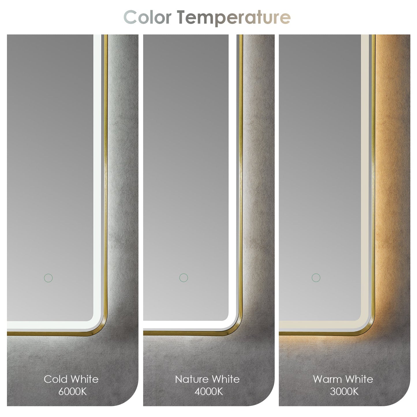 Viaggi Rectangle 48" Framed in Brushed Gold Modern Bathroom/Vanity LED Lighted Wall Mirror