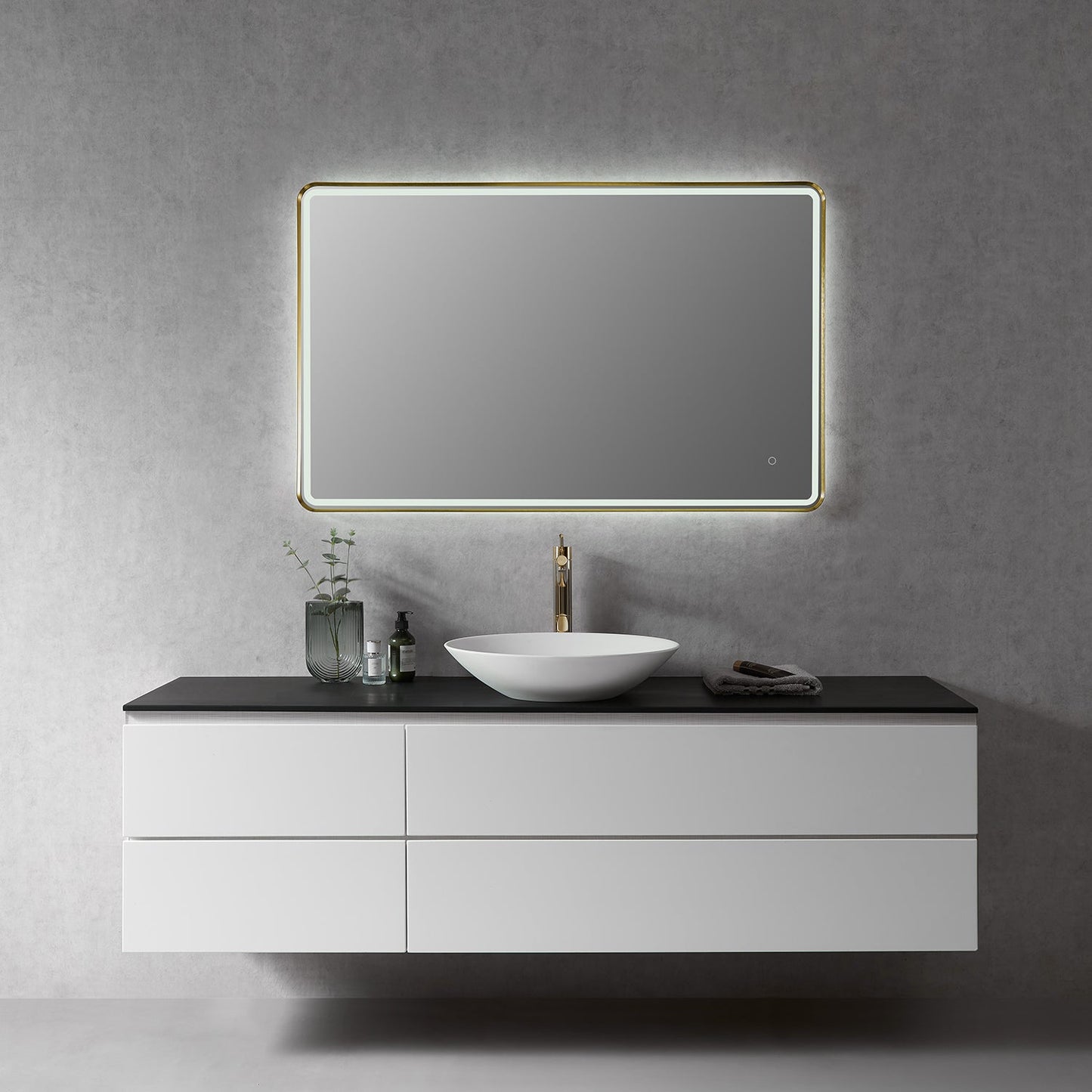 Viaggi Rectangle 48" Framed in Brushed Gold Modern Bathroom/Vanity LED Lighted Wall Mirror