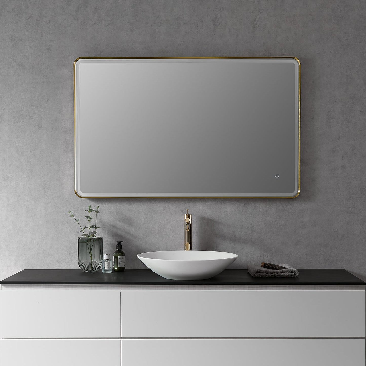 Viaggi Rectangle 48" Framed in Brushed Gold Modern Bathroom/Vanity LED Lighted Wall Mirror