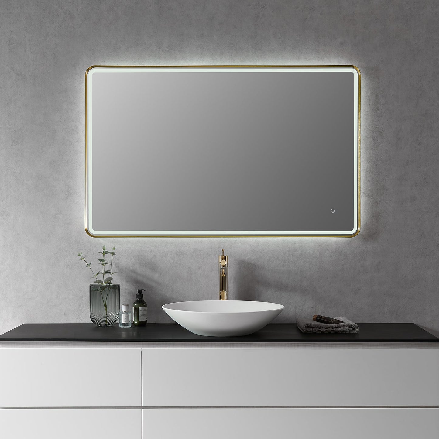 Viaggi Rectangle 48" Framed in Brushed Gold Modern Bathroom/Vanity LED Lighted Wall Mirror