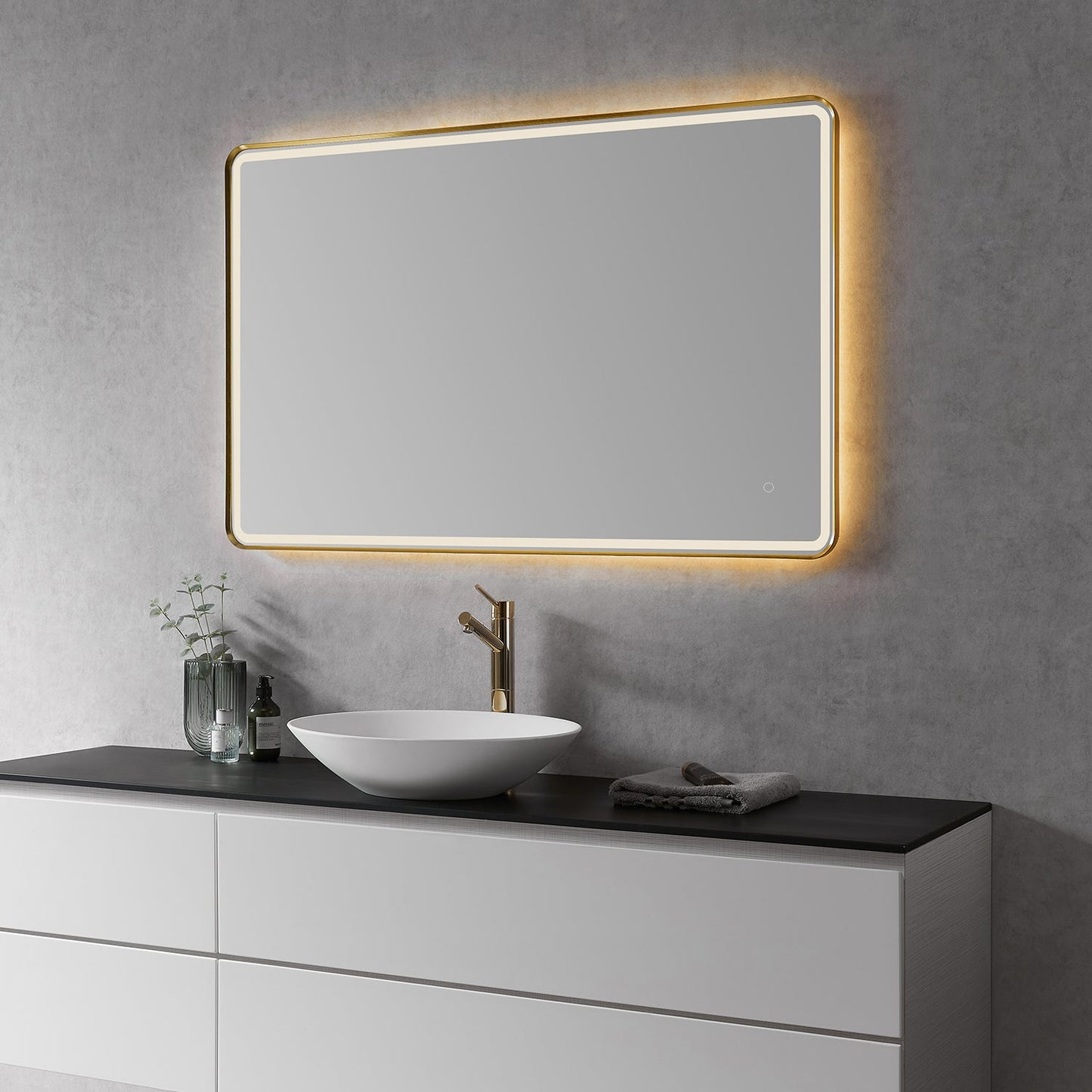 Viaggi Rectangle 48" Framed in Brushed Gold Modern Bathroom/Vanity LED Lighted Wall Mirror