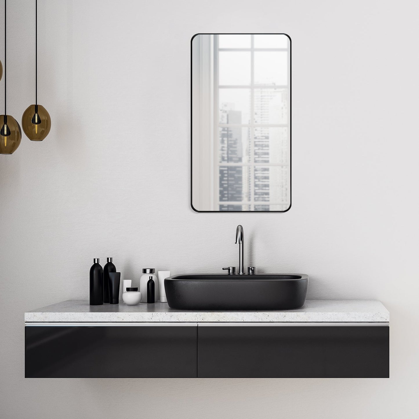 Nettuno 18" Rectangle Bathroom/Vanity Matt Black Aluminum Framed Wall Mirror
