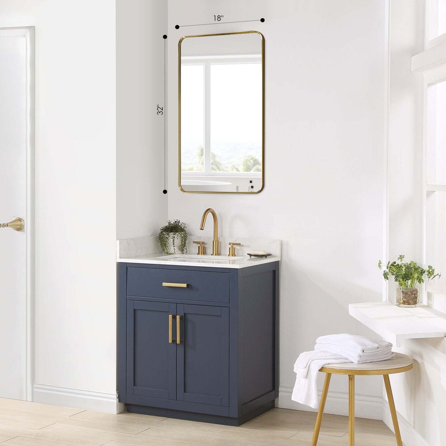 Nettuno 18" Rectangle Bathroom/Vanity Brushed Gold Aluminum Framed Wall Mirror