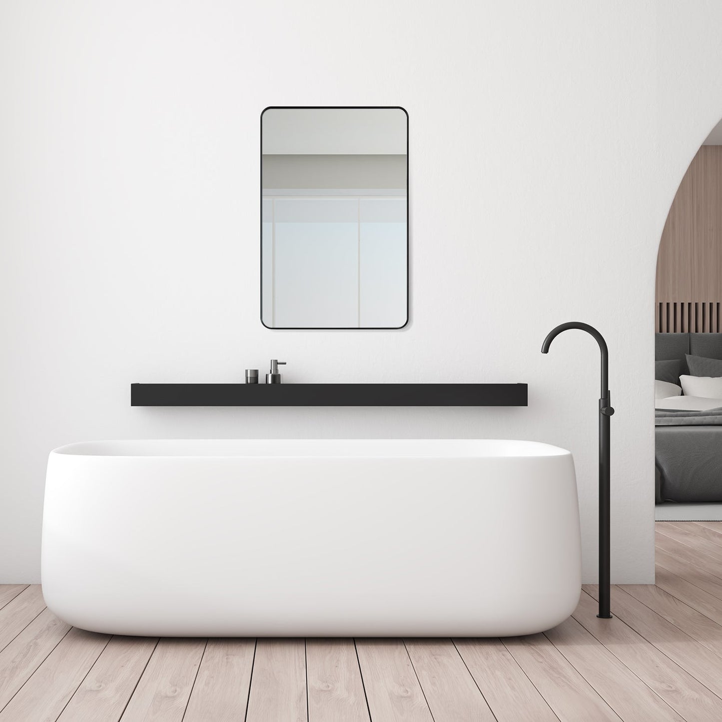 Nettuno 24" Rectangle Bathroom/Vanity Matt Black Aluminum Framed Wall Mirror