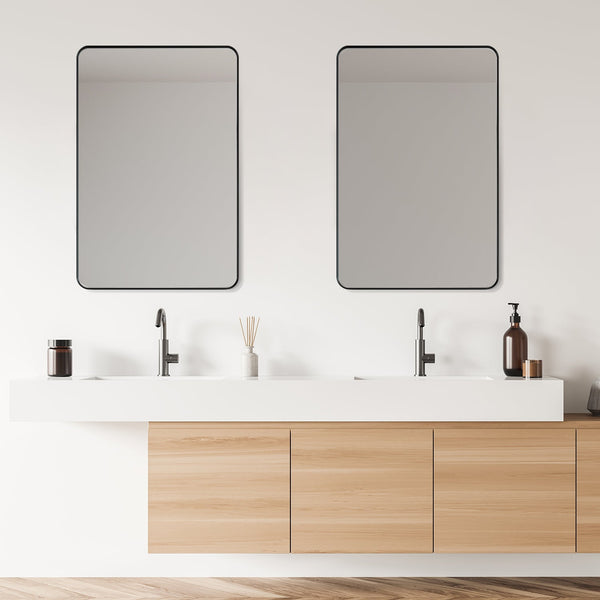 Nettuno 24 Rectangle Bathroom/Vanity Matt Black Aluminum Framed Wall Mirror