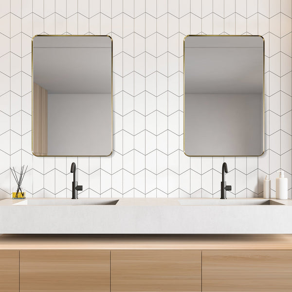 Nettuno 24 Rectangle Bathroom/Vanity Brushed Gold Aluminum Framed Wall Mirror