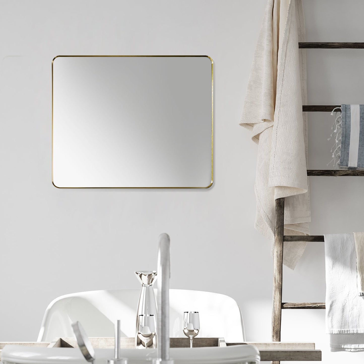 Nettuno 36" Rectangle Bathroom/Vanity Brushed Gold Aluminum Framed Wall Mirror