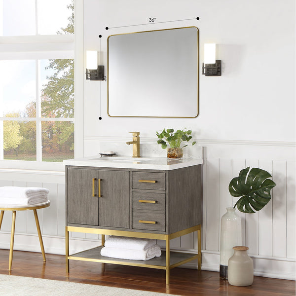 Nettuno 36 Rectangle Bathroom/Vanity Brushed Gold Aluminum Framed Wall Mirror