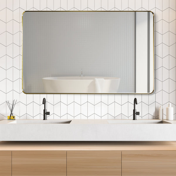 Nettuno 48 Rectangle Bathroom/Vanity Brushed Gold Aluminum Framed Wall Mirror