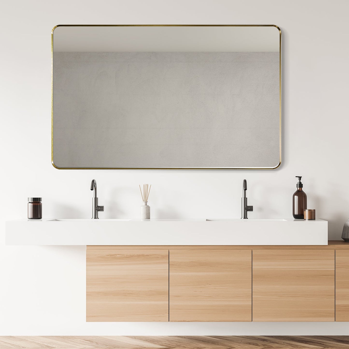 Nettuno 48" Rectangle Bathroom/Vanity Brushed Gold Aluminum Framed Wall Mirror