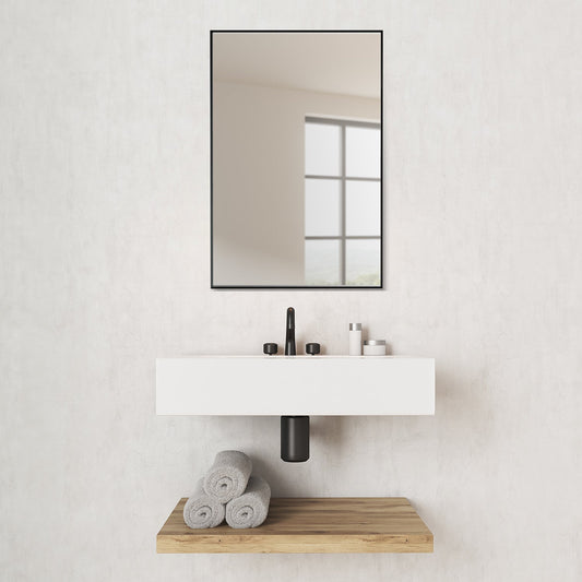 Sassi 24" Rectangle Bathroom/Vanity Matt Black Aluminum Framed Wall Mirror