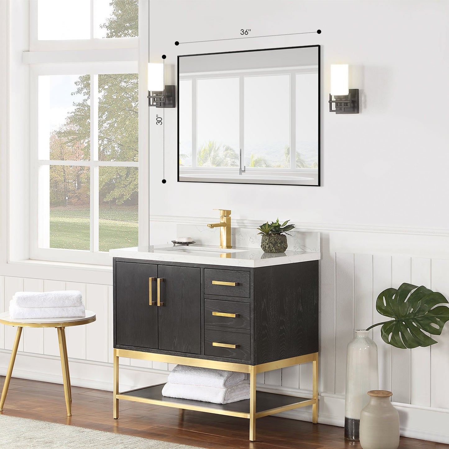 Sassi 36" Rectangle Bathroom/Vanity Matt Black Aluminum Framed Wall Mirror