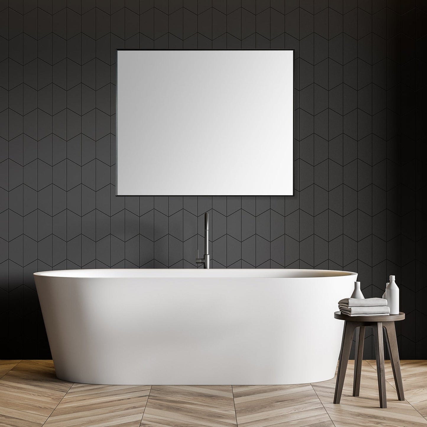 Sassi 36" Rectangle Bathroom/Vanity Matt Black Aluminum Framed Wall Mirror