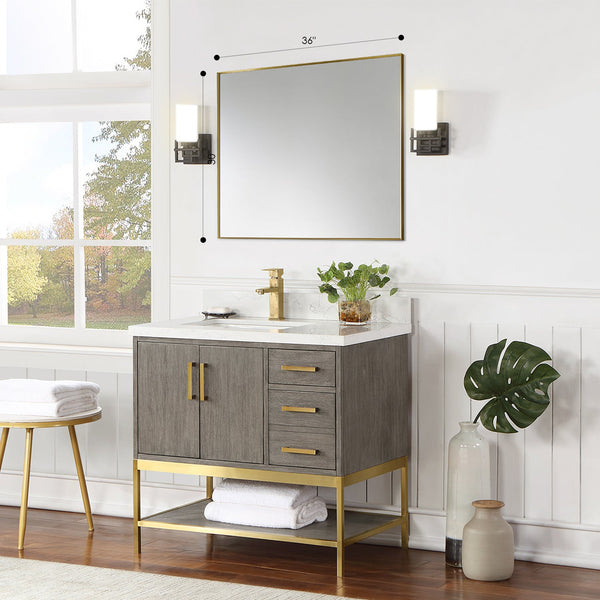 Sassi 36 Rectangle Bathroom/Vanity Brushed Gold Aluminum Framed Wall Mirror