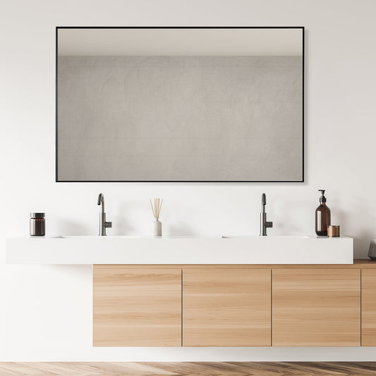 Sassi 48" Rectangle Bathroom/Vanity Matt Black Aluminum Framed Wall Mirror