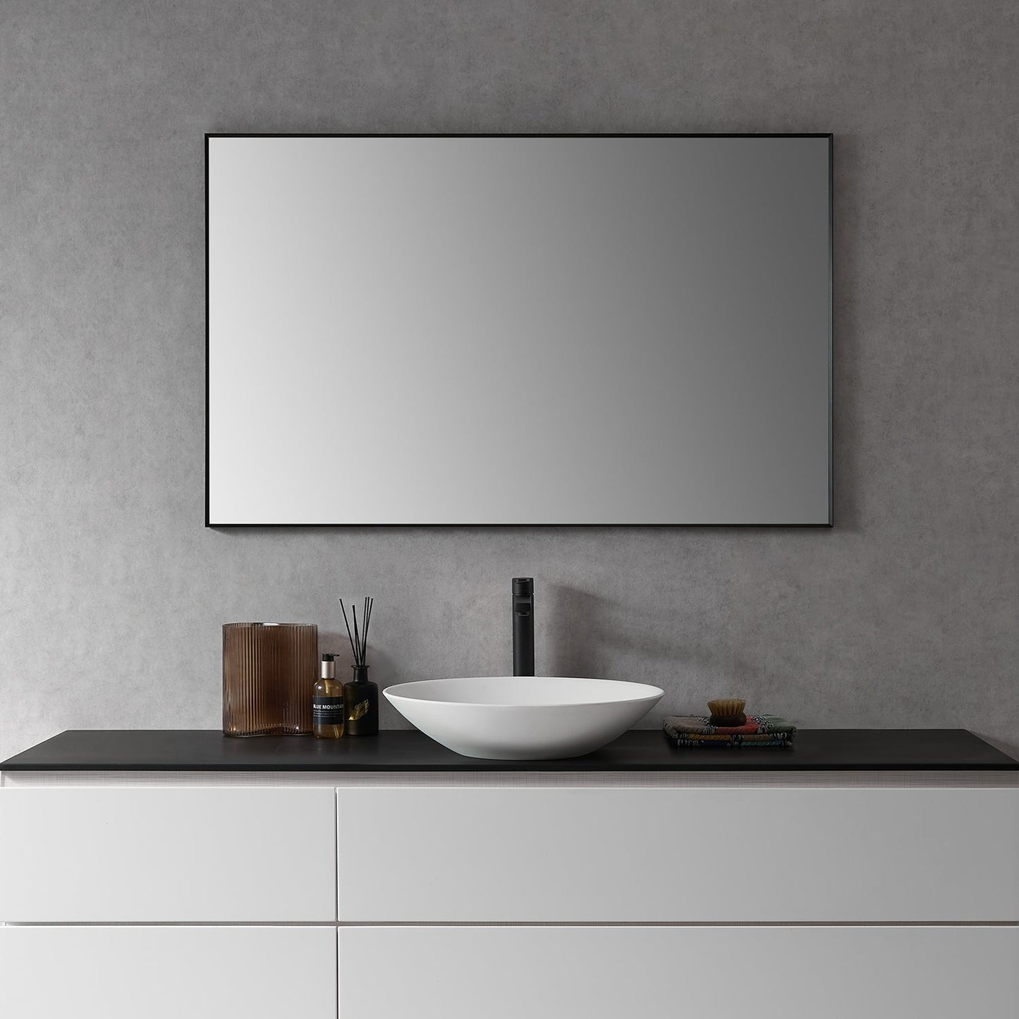Sassi 48" Rectangle Bathroom/Vanity Matt Black Aluminum Framed Wall Mirror