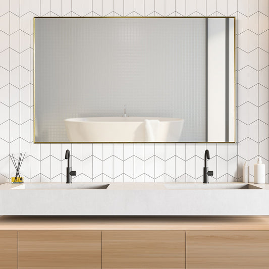 Sassi 48" Rectangle Bathroom/Vanity Brushed Gold Aluminum Framed Wall Mirror
