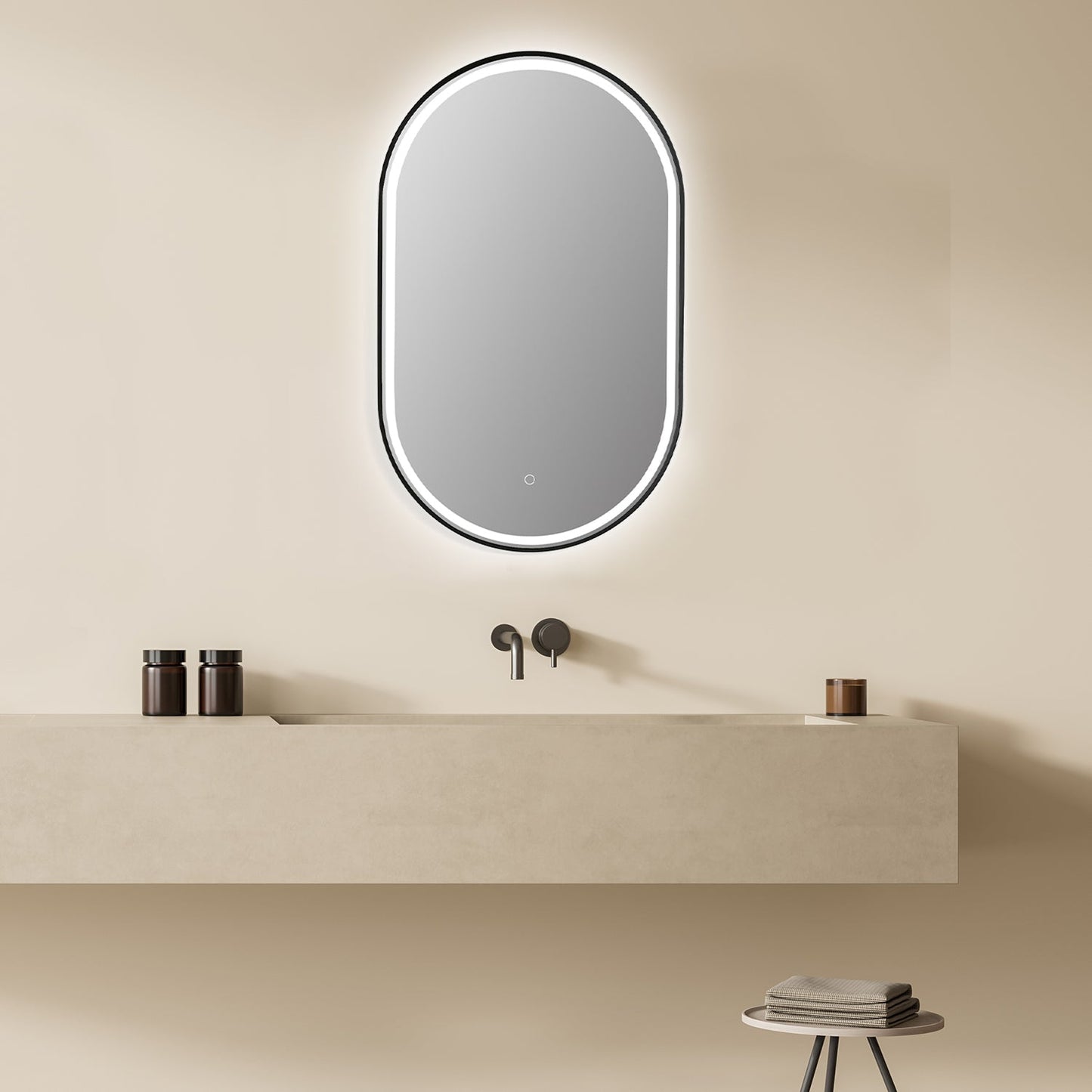 Oleggio Oval
 36" Framed in Matt Black Modern Bathroom/Vanity LED Lighted Wall Mirror