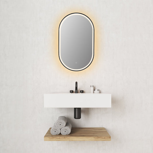 Oleggio Oval
 36" Framed in Matt Black Modern Bathroom/Vanity LED Lighted Wall Mirror