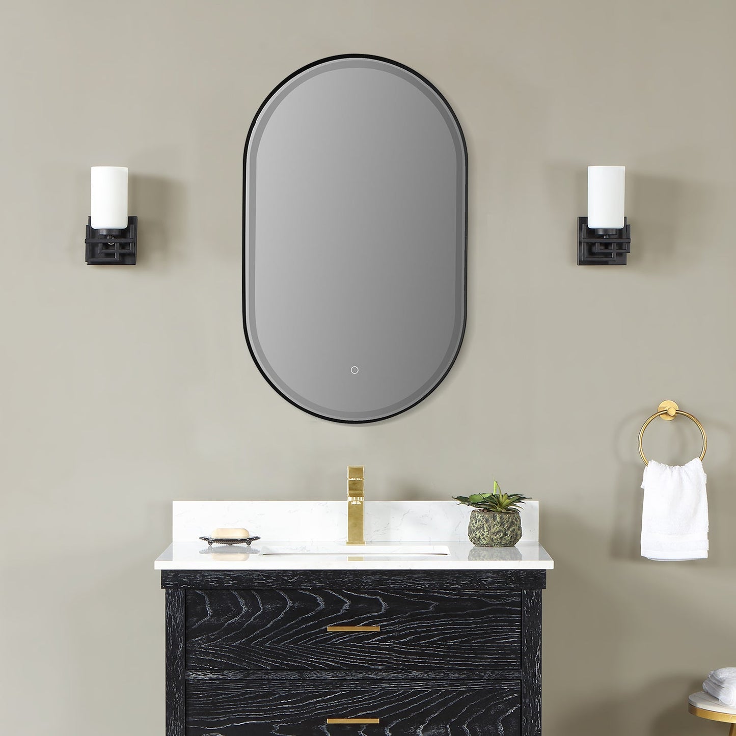 Oleggio Oval
 36" Framed in Matt Black Modern Bathroom/Vanity LED Lighted Wall Mirror