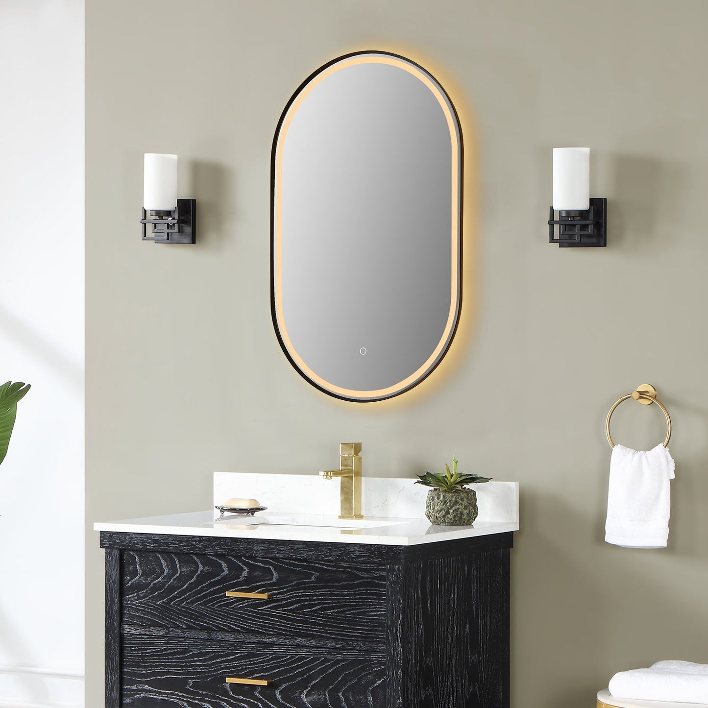 Oleggio Oval
 36" Framed in Matt Black Modern Bathroom/Vanity LED Lighted Wall Mirror