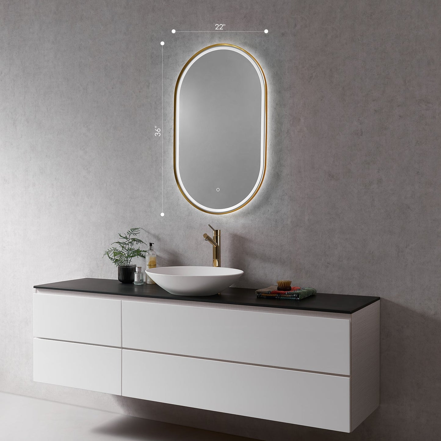 Oleggio Oval
 36" Framed in Brushed Gold Modern Bathroom/Vanity LED Lighted Wall Mirror