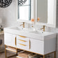 Columbia 59" Double Vanity, Glossy White, Radiant Gold w/ Glossy White Composite Stone Top