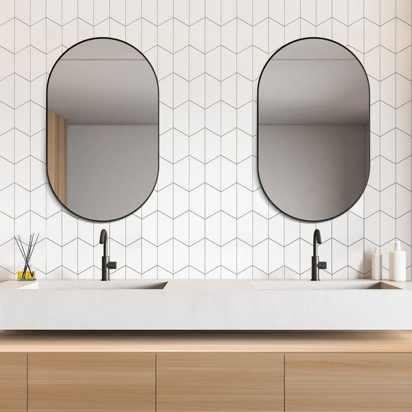 Ispra 36 Oval Bathroom/Vanity Matt Black Aluminum Framed Wall Mirror