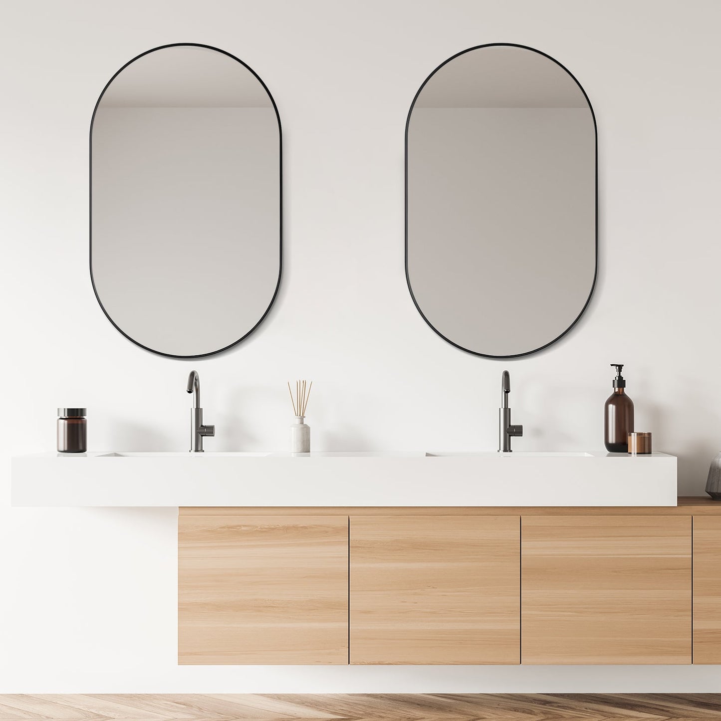 Ispra 36" Oval Bathroom/Vanity Matt Black Aluminum Framed Wall Mirror