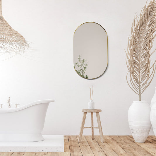 Ispra 36" Oval Bathroom/Vanity Brushed Gold Aluminum Framed Wall Mirror