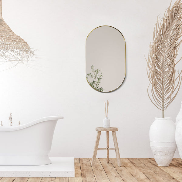 Ispra 36 Oval Bathroom/Vanity Brushed Gold Aluminum Framed Wall Mirror