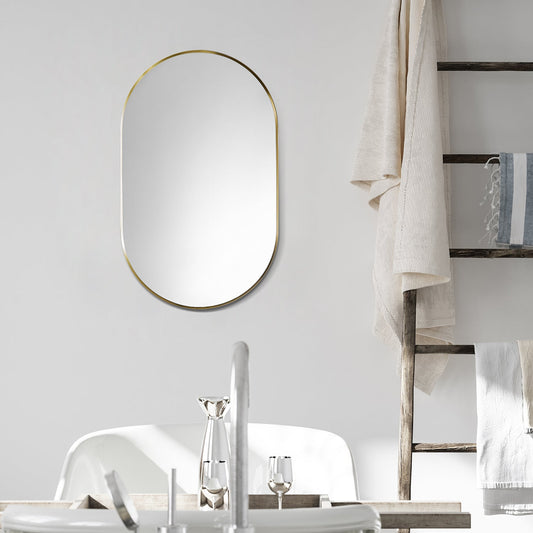 Ispra 36" Oval Bathroom/Vanity Brushed Gold Aluminum Framed Wall Mirror