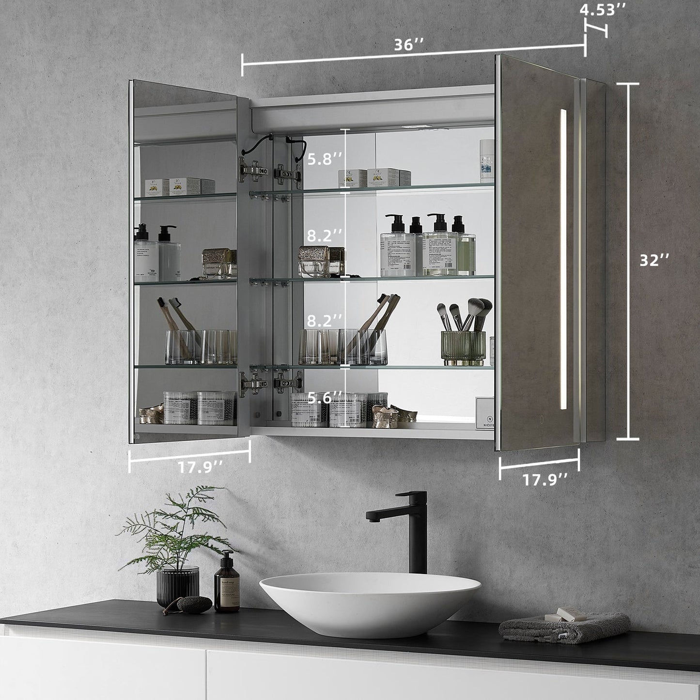 Catola Rectangle 36" Frameless Surface-Mount/Recessed LED Lighted Bathroom Medicine Cabinet