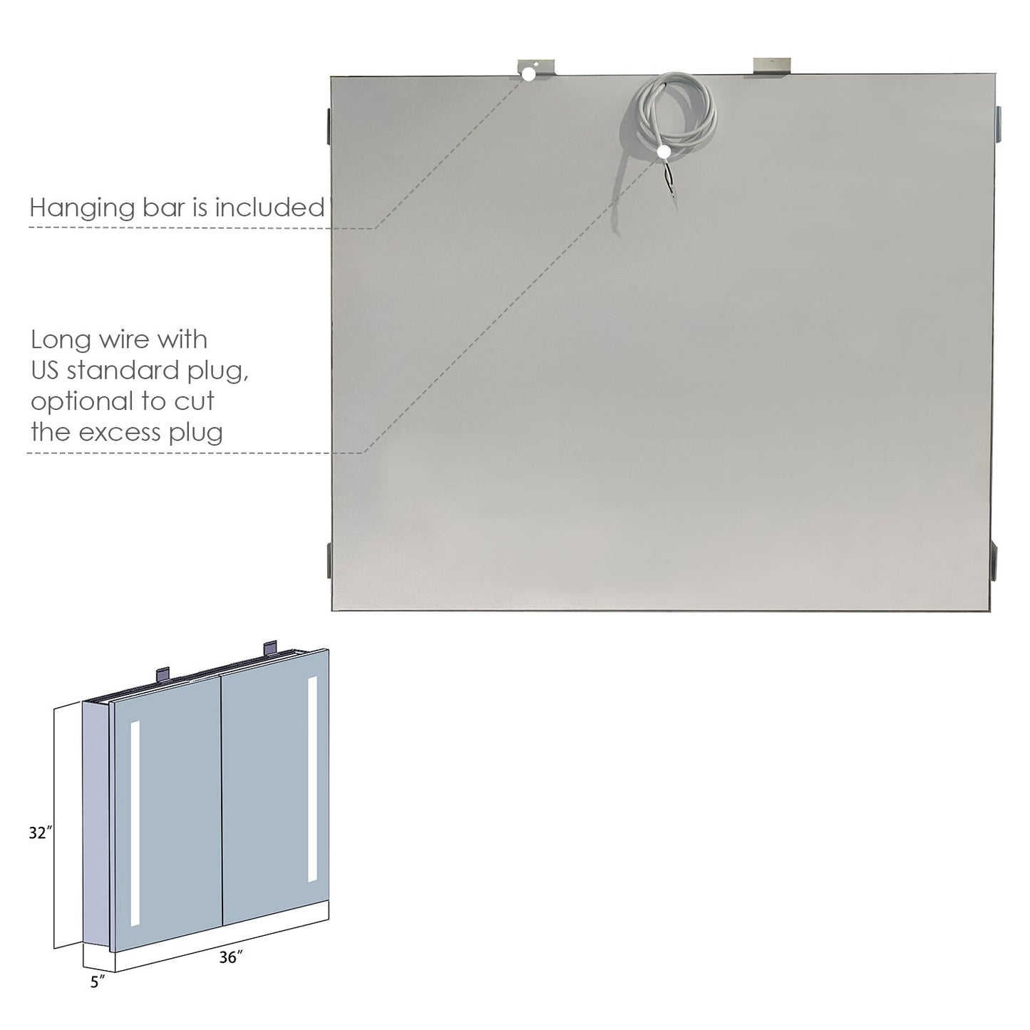 Catola Rectangle 36" Frameless Surface-Mount/Recessed LED Lighted Bathroom Medicine Cabinet