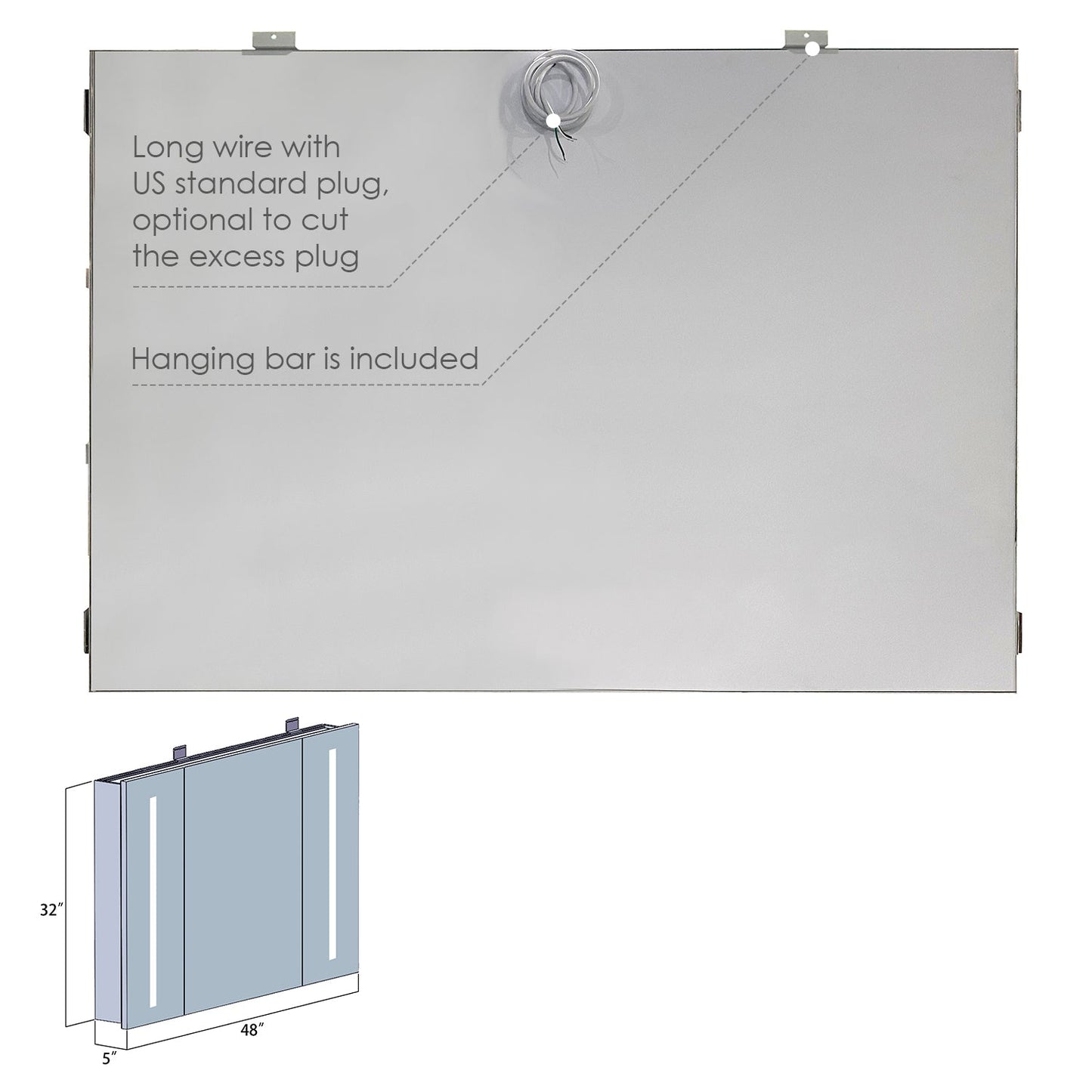 Catola Rectangle 48" Frameless Surface-Mount/Recessed LED Lighted Bathroom Medicine Cabinet