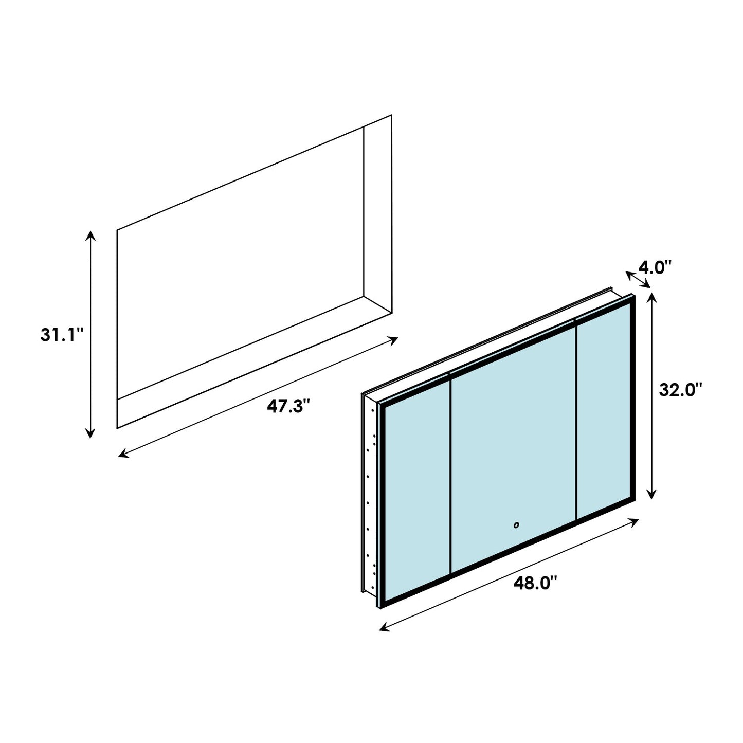 Carsoli Rectangle 48" Frameless Surface-Mount/Recessed LED Lighted Bathroom Medicine Cabinet