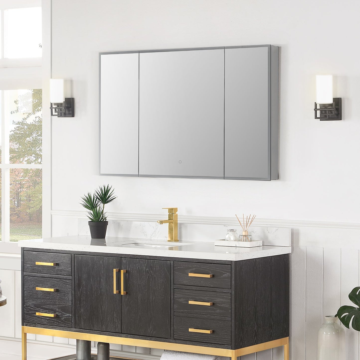 Carsoli Rectangle 48" Frameless Surface-Mount/Recessed LED Lighted Bathroom Medicine Cabinet