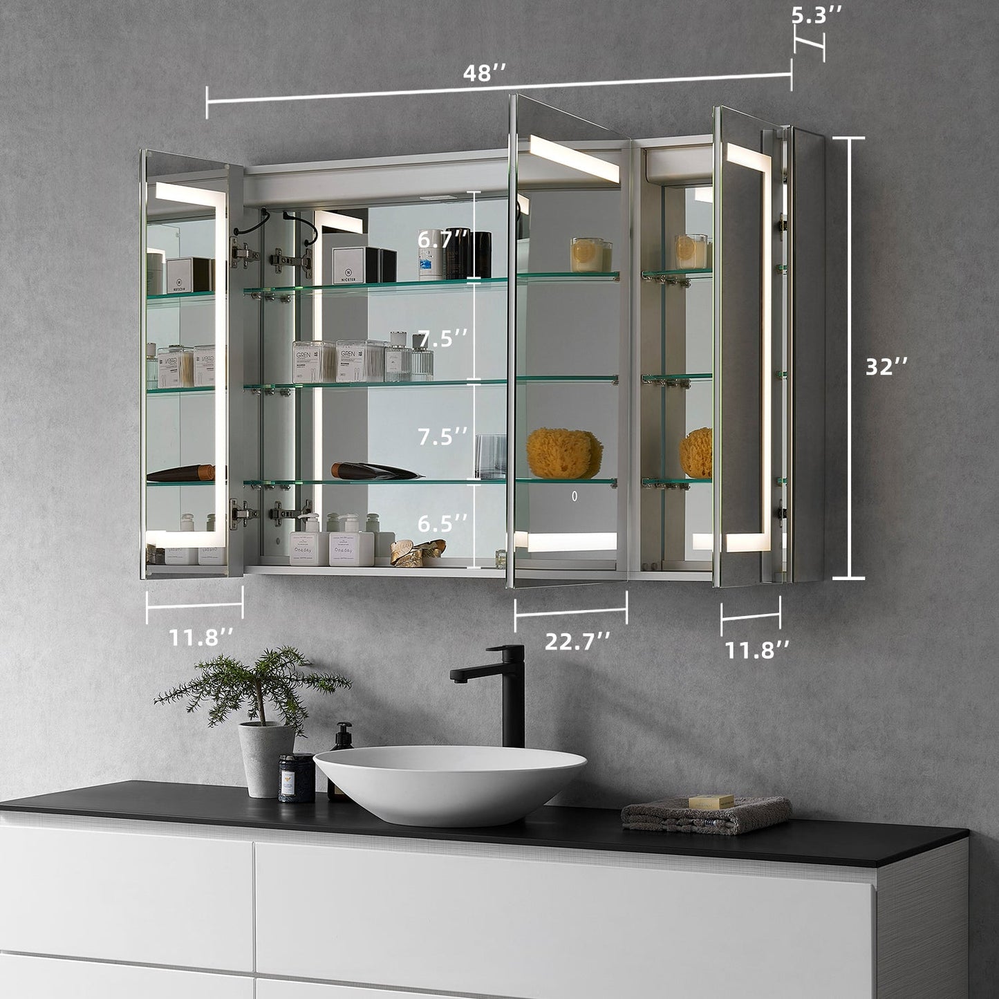 Bojano Rectangle 48" Frameless Surface-Mount/Recessed LED Lighted Bathroom Medicine Cabinet