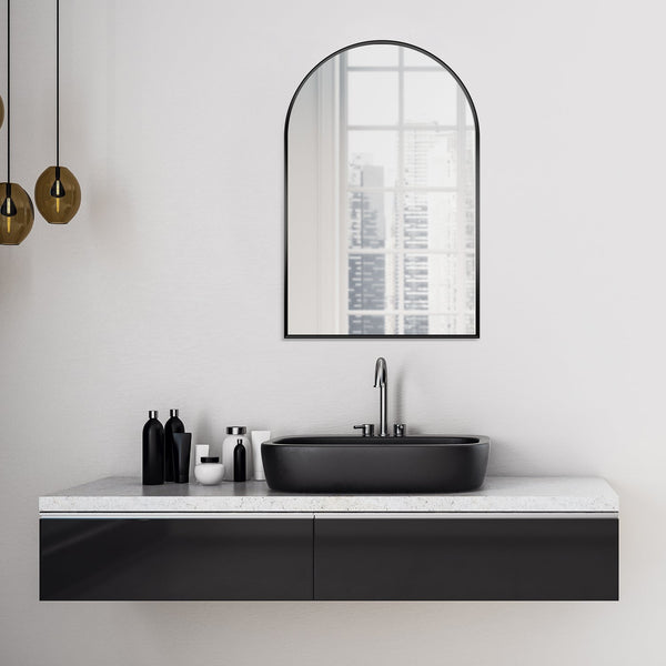 Benoni 24 Classic Domed Bathroom/Vanity Matt Black Aluminum Framed Wall Mirror